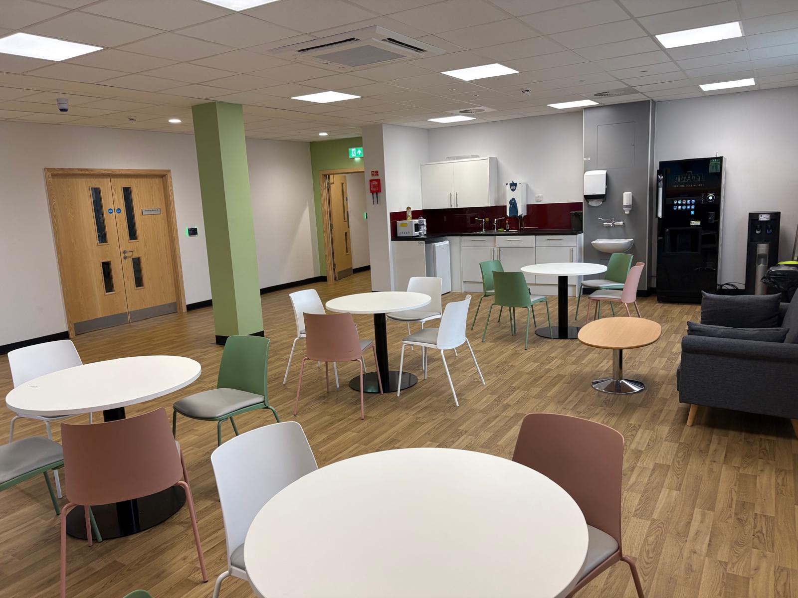 Completed education common room with flexible seating