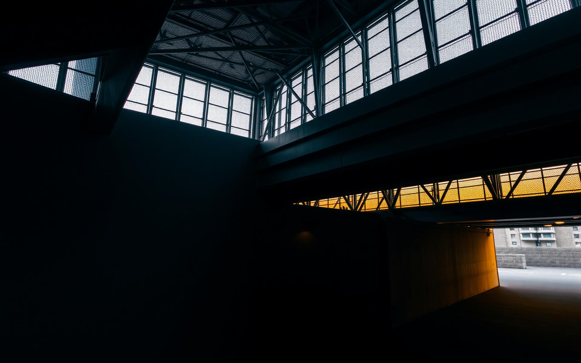 Steel and concrete construction framework silhouetted at dusk